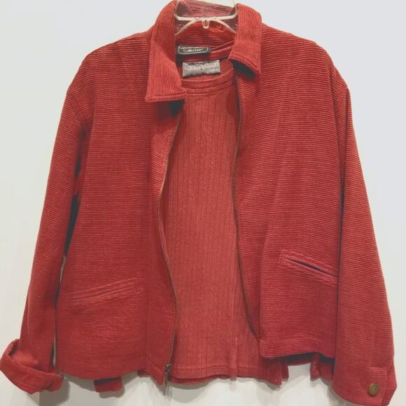 Corduroy Crop Jacket Full Zip Vintage 90's Rust Cranberry Pockets Collar Size M